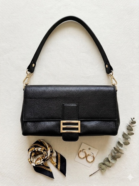 Divina Firenze Handbags - Divina Firenze Made in Italy Black Pebbled Leather Shoulder Bag